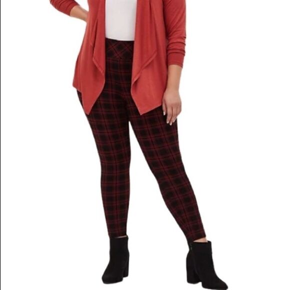 Torrid Plaid Ponte Slim Fix Pixie Pant Red Black - Picture 8 of 8